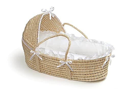 Badger Basket Moses Basket with Hood and Bedding, Natural/White